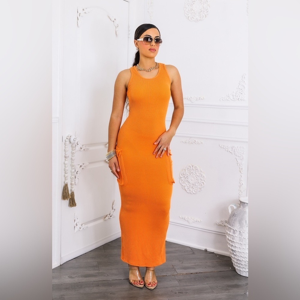 Orange Sleeveless Maxi Dress - Picture 2 of 6